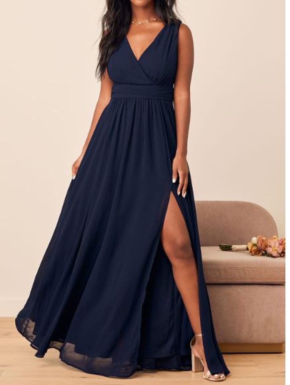 LULU'S XS Thoughts of Hue Navy Blue Maxi Bridesmaid Party Dress NEW 0B4
